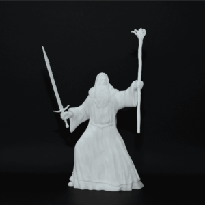 Figurină 3D Gandalf de pictat, realizată cu detalii fine și expresie impunătoare. Include toiag, pelerină și mâini detașabile pentru personalizare