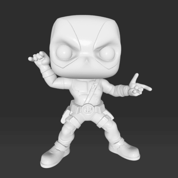 Figurină 3D Deadpool de pictat, stil Funko Pop, cu mască distinctivă și detalii emblematice. Realizată din material eco-friendly, ideală pentru colecționari și fanii Marvel.