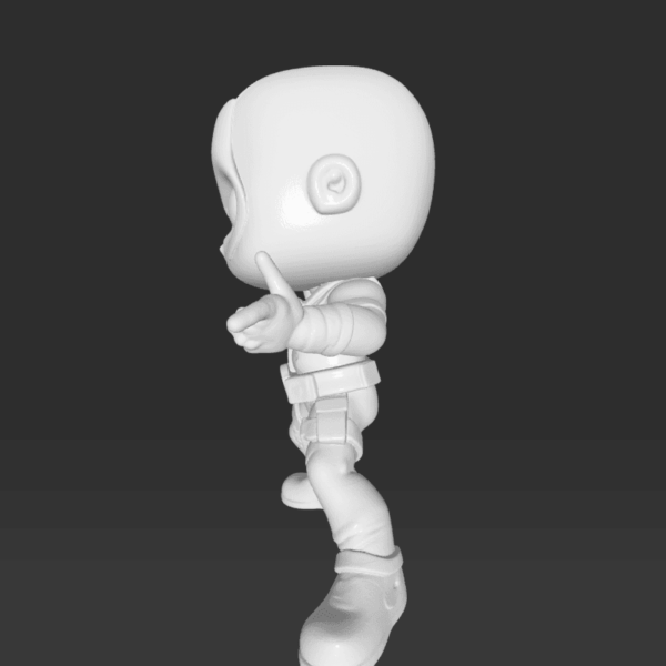 Figurină 3D Deadpool de pictat, stil Funko Pop, cu mască distinctivă și detalii emblematice. Realizată din material eco-friendly, ideală pentru colecționari și fanii Marvel.